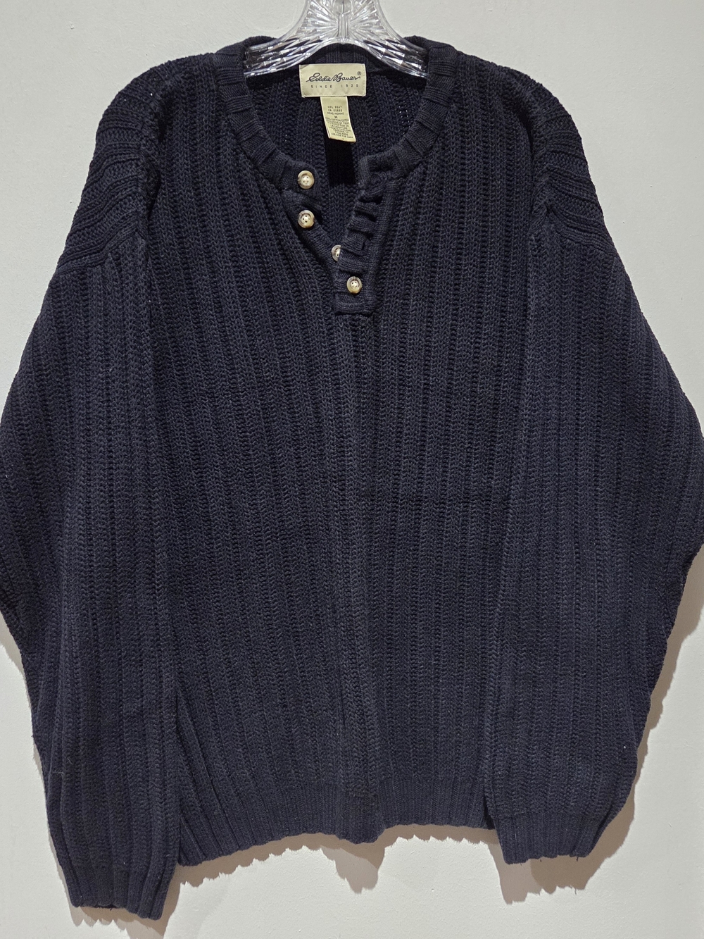 Eddie Bauer Men's Dark Navy Ribbed Henley Sweater